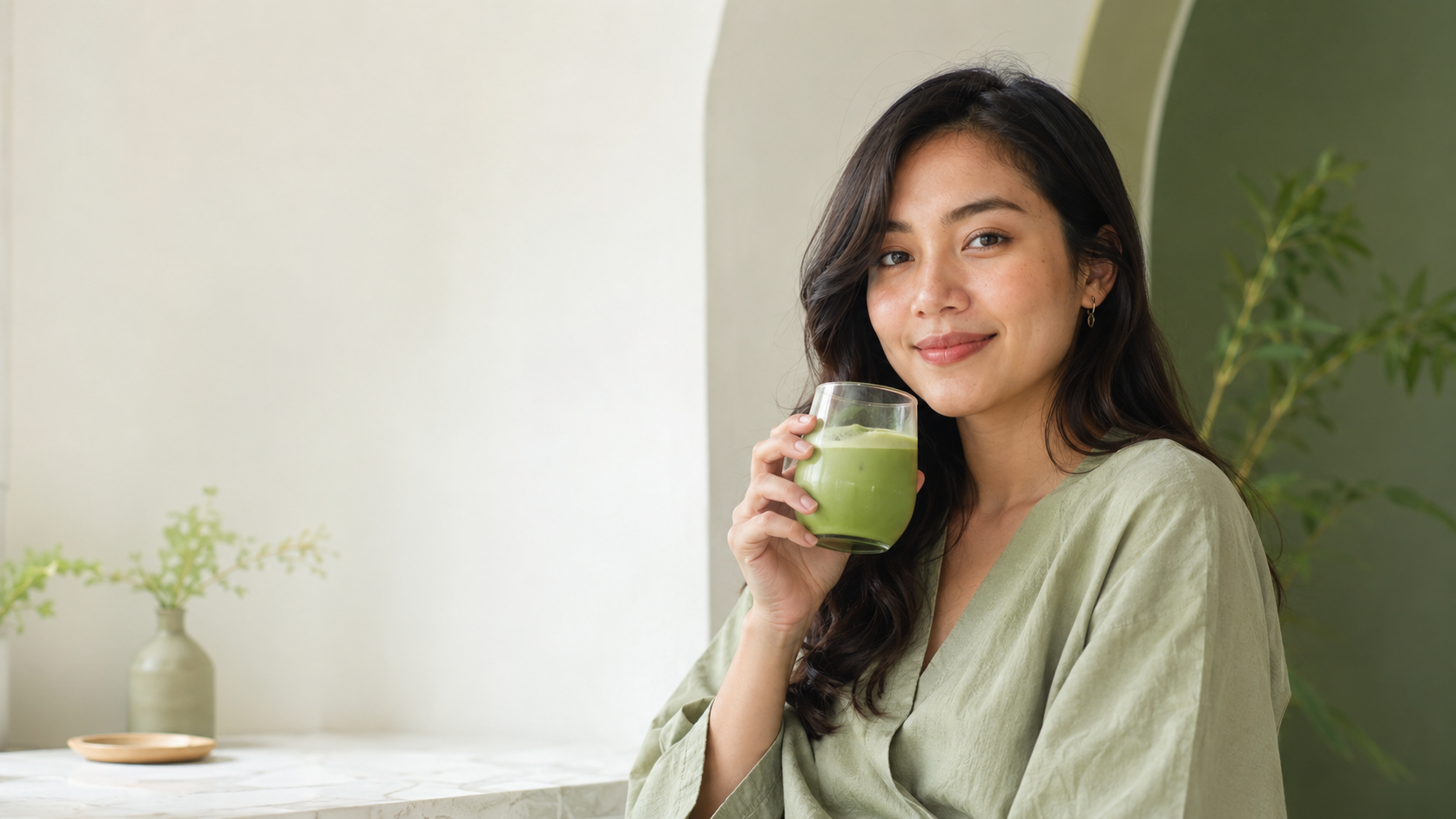 Perempuan menikmati FLORIV matcha
